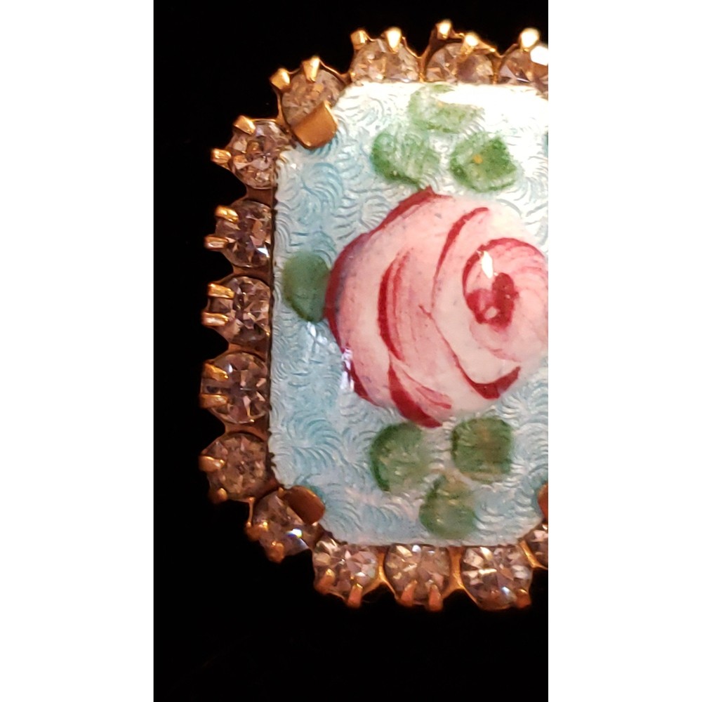 Vintage Unsigned Rose Pin, Rectangular Shape Broo… - image 3